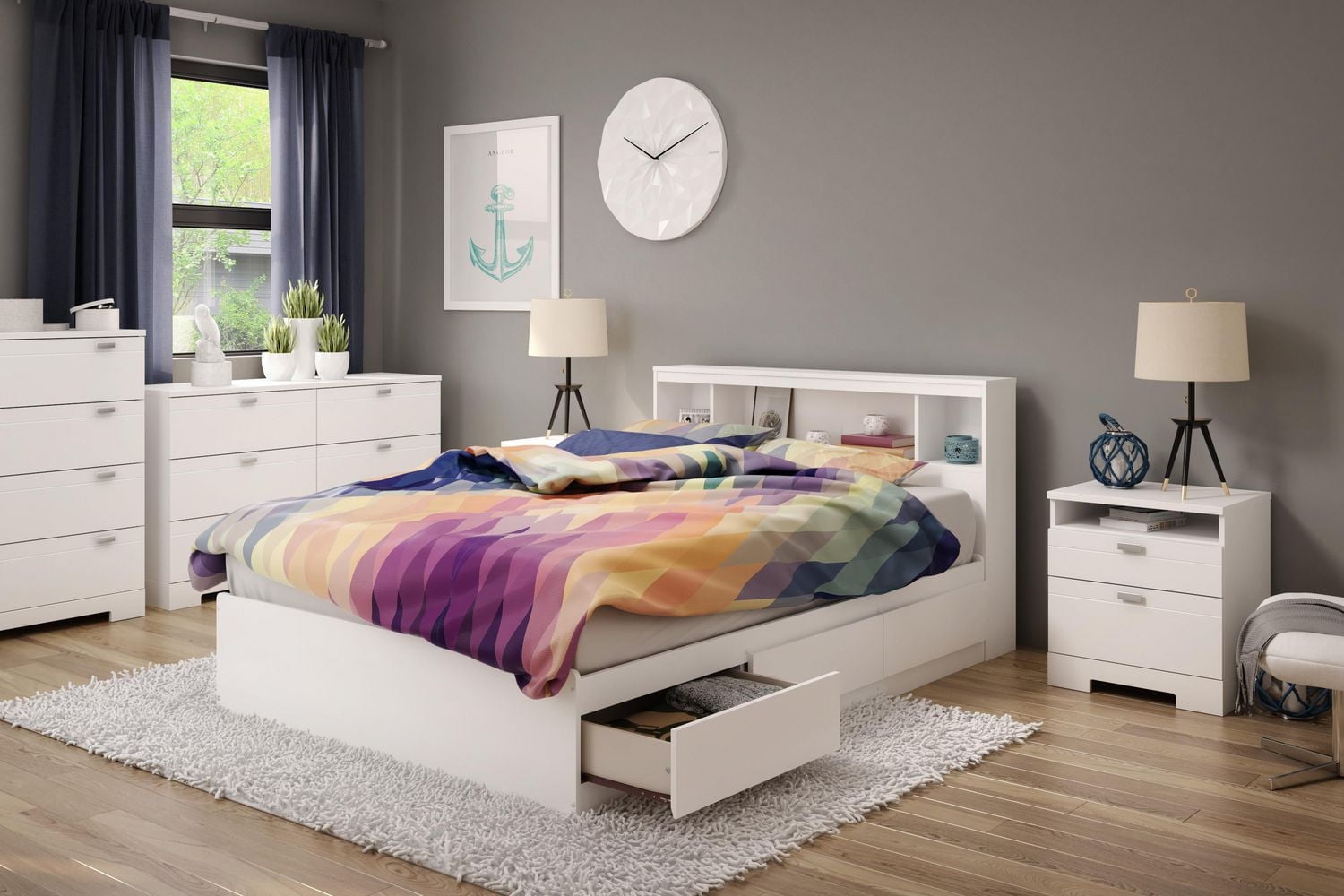 South Shore Reevo Full Mates Bed with Bookcase Headboard