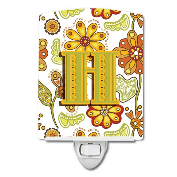 Caroline's Treasures CJ2003-HCNL Letter H Floral Mustard and Green Ceramic Night Light, 6x4x3", multicolor