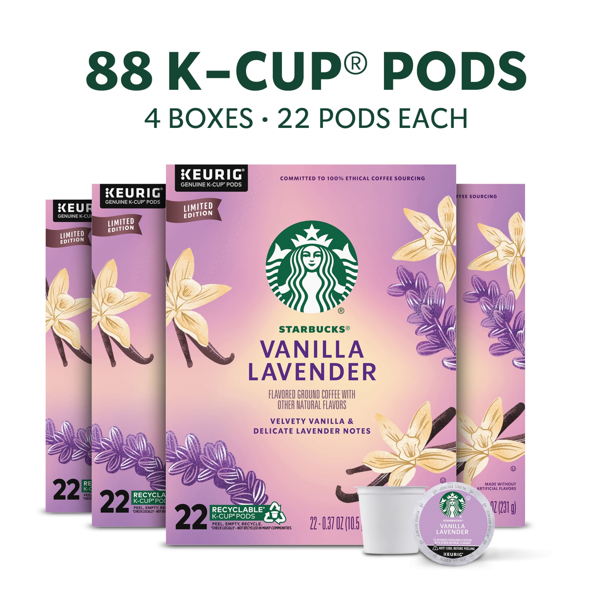 Starbucks Vanilla Lavender, Hot or Iced Coffee, Flavored K-Cup Coffee Pods, 88 Count​