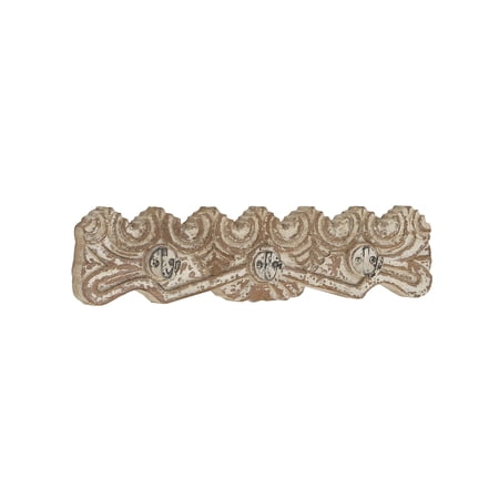 Decmode Traditional 4 X 24 Inch Wood And Iron Carved Wall Hook Rack
