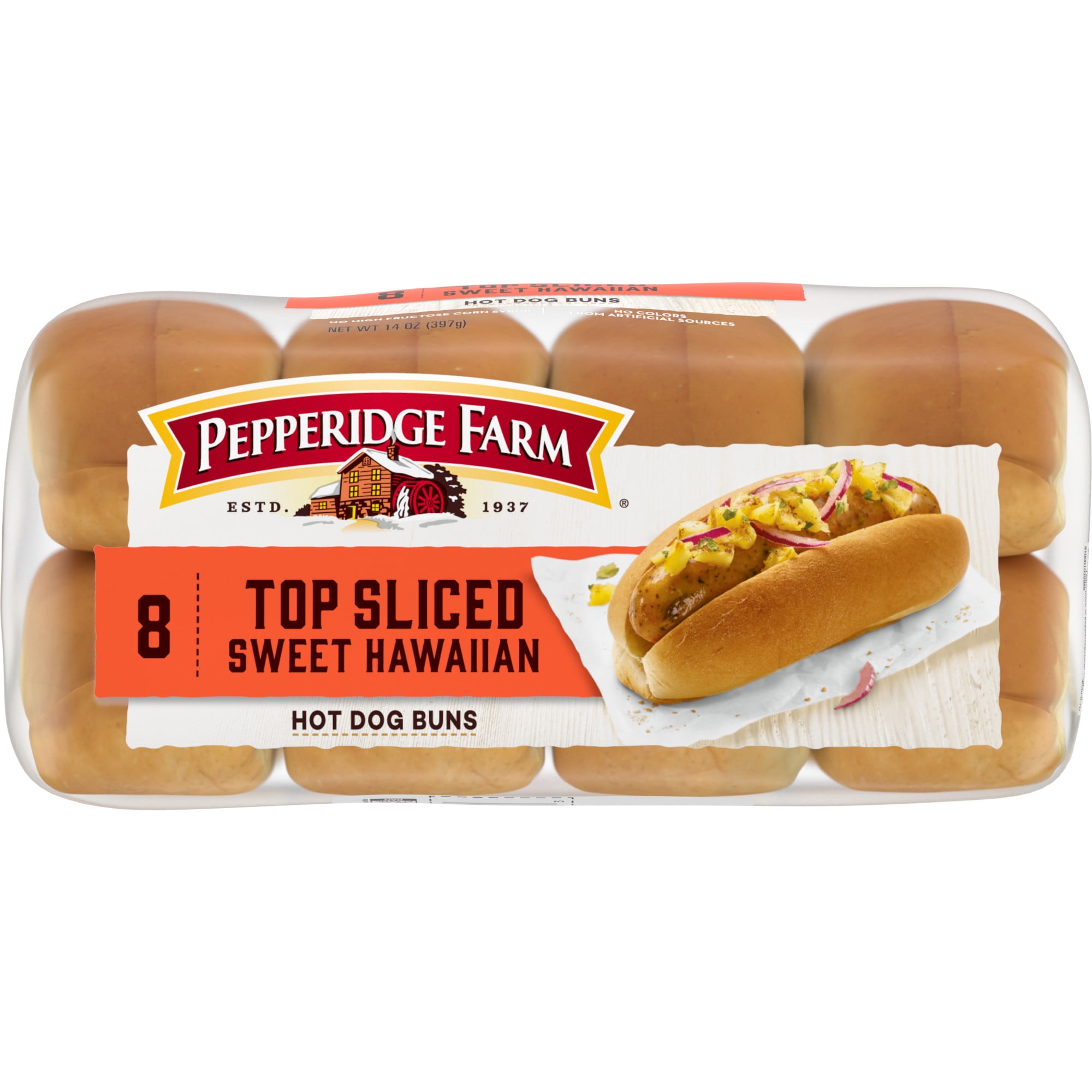 Pepperidge Farm Sweet Hawaiian Hot Dog Buns, Top Sliced, 8-Pack Bag