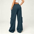 thumbnail image 6 of Women's Cargo Sweatpants High Waist Wide Leg Drawstring Baggy Fleece Lined Pants Casual Athletic Joggers with Pockets 2XL, 6 of 7