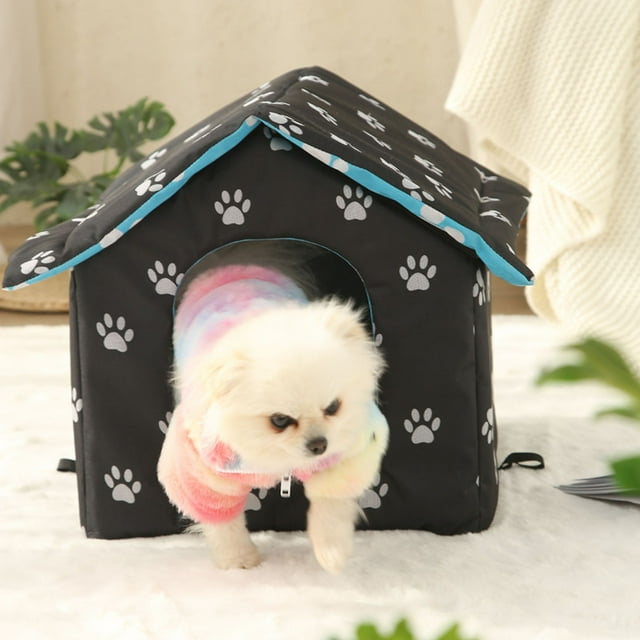 Xihbxyly Caseta para Perros de Exterior, Refugio Cálido y Aislante, Diseño de Cortina Extraíble, Plegable, Fácil de Limpiar, Ideal para Garaje, Porche o Granero, Disponible En Tres Tamaños.