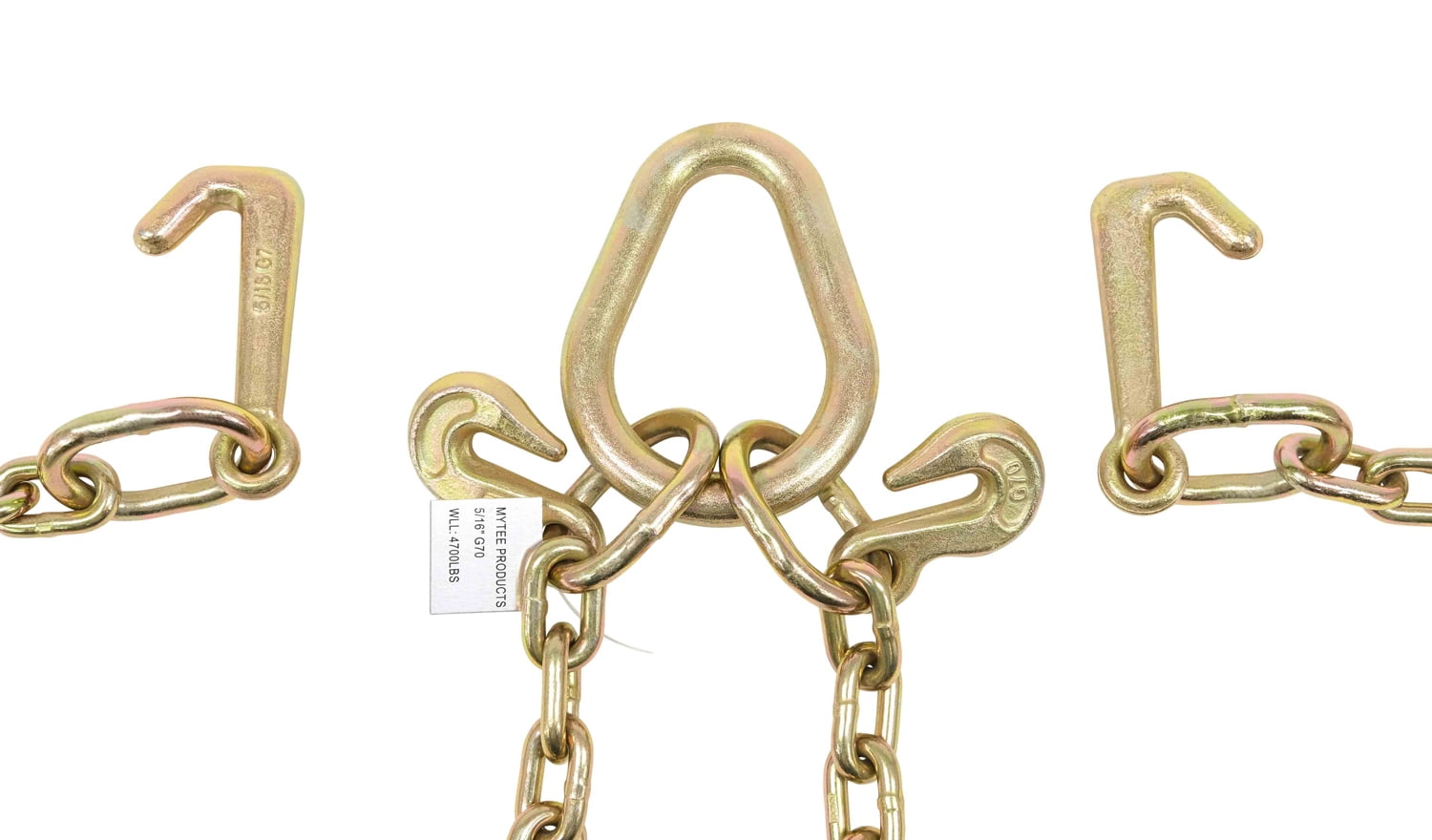 G70 5/16" V-Chain Bridle w/ 4" Mini J Hooks - Grab Hooks at Pear Link - 3ft Legs