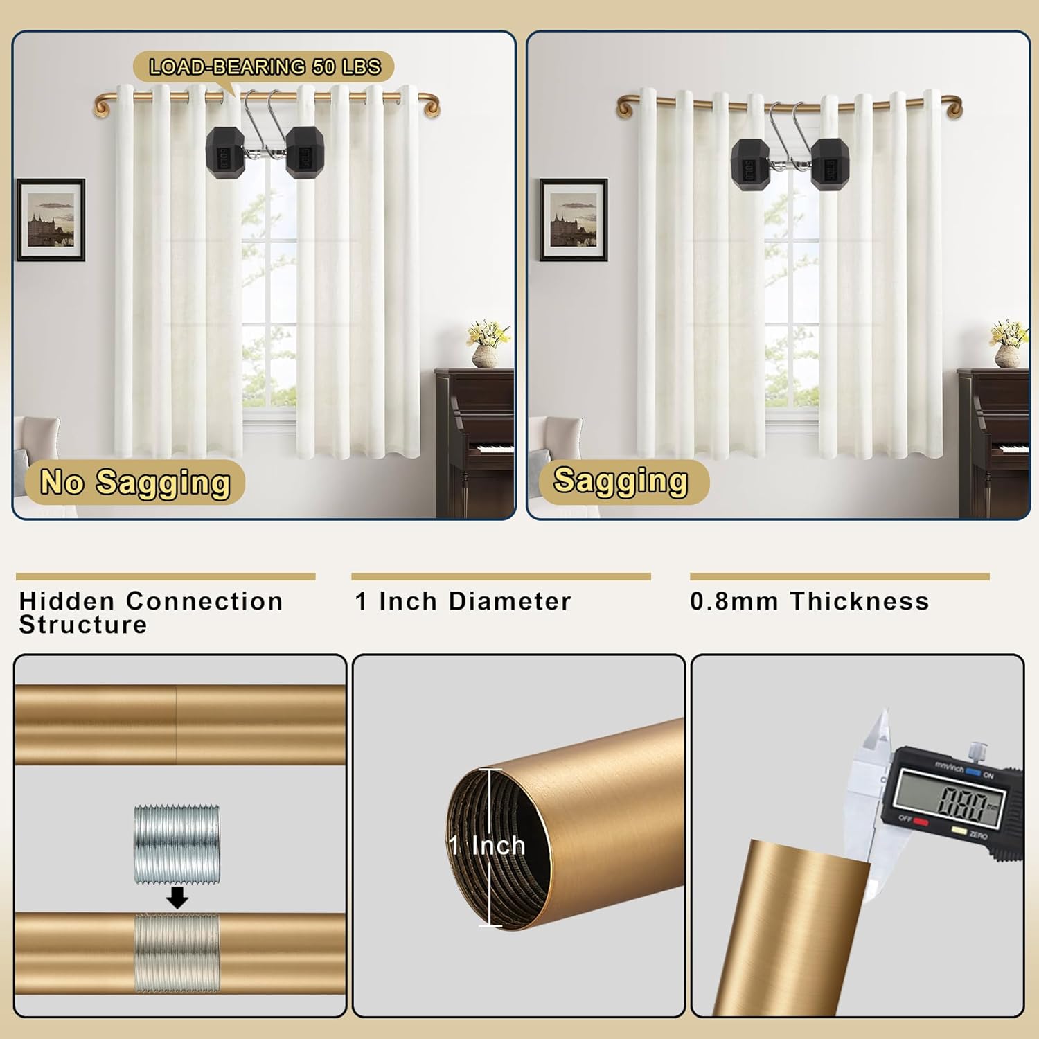 Antique Bronze Wrap Around Curtain Rod, 1 Inch Diameter, 28 to 150 Inch, Adjustable Blackout Curtain Rod with Zinc Alloy Double-deck Finials and Aluminum Center Brackets