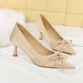 thumbnail image 4 of Women Pointed Toe Stiletto High Heels 6CM Satin Pumps Bow Wedding Evening Party, 4 of 6