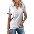thumbnail image 2 of Dwellite Womens Golf Shirt Short Sleeve Polo Shirts Fit Tennis Tops V-Neck Work Casual Collared T-Shirts Light Gray 3XL, 2 of 4