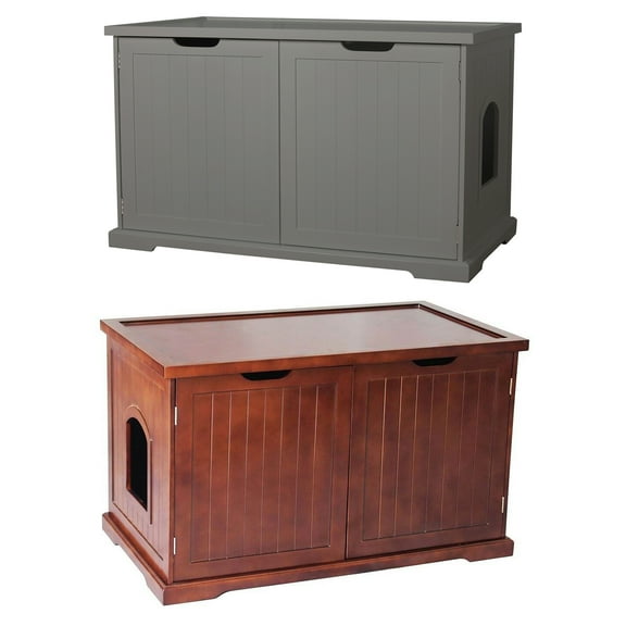 Merry PTH1031722510 Pet Cat Washroom Bench with Removable Partition Wall, Gray   Merry Products Pet Cat Washroom Bench with Removable Partition Wall, Walnut