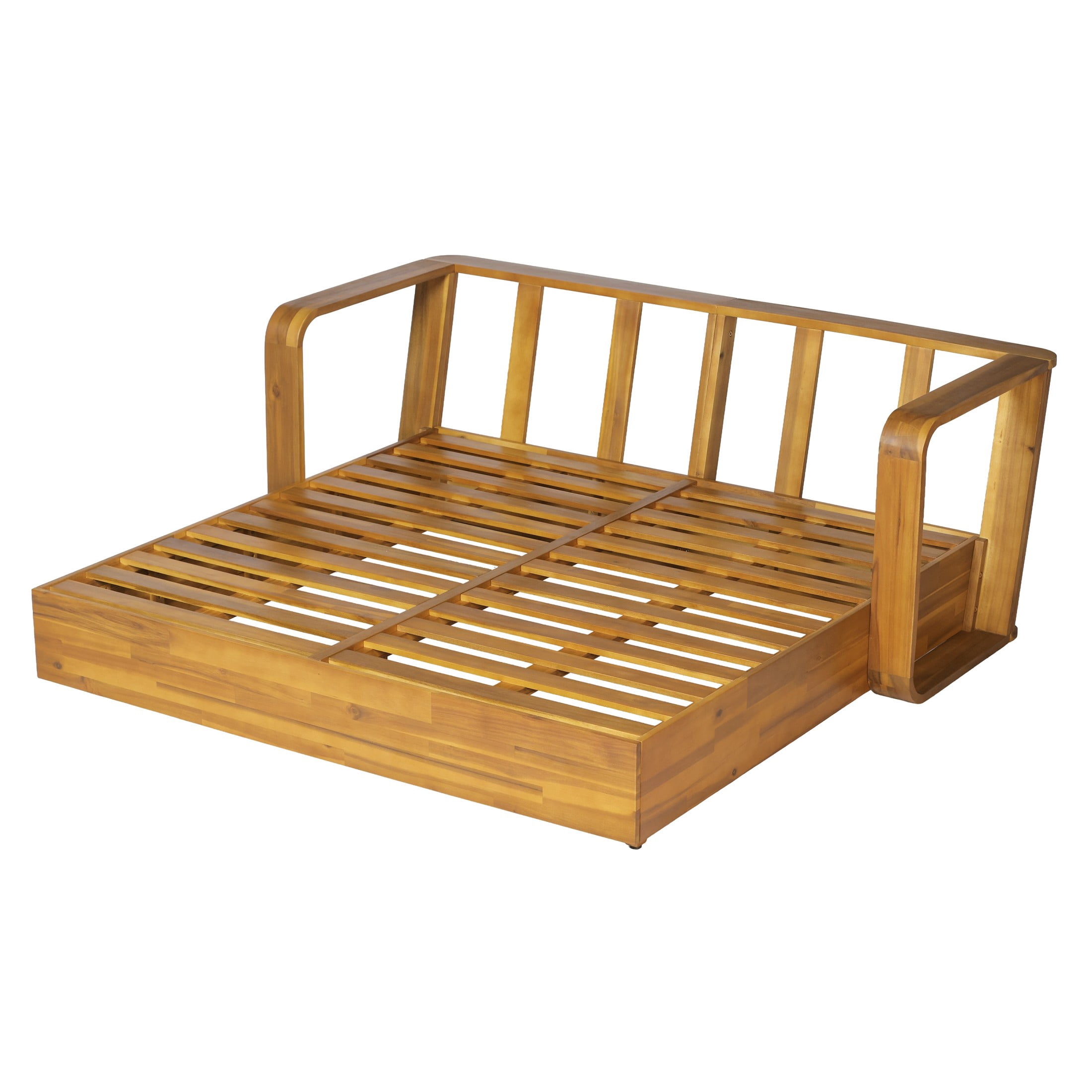 Christopher Knight Home 2-Seater Outdoor Daybed with Cushions, Acacia Wood Sofa Bed, Teak + Cream