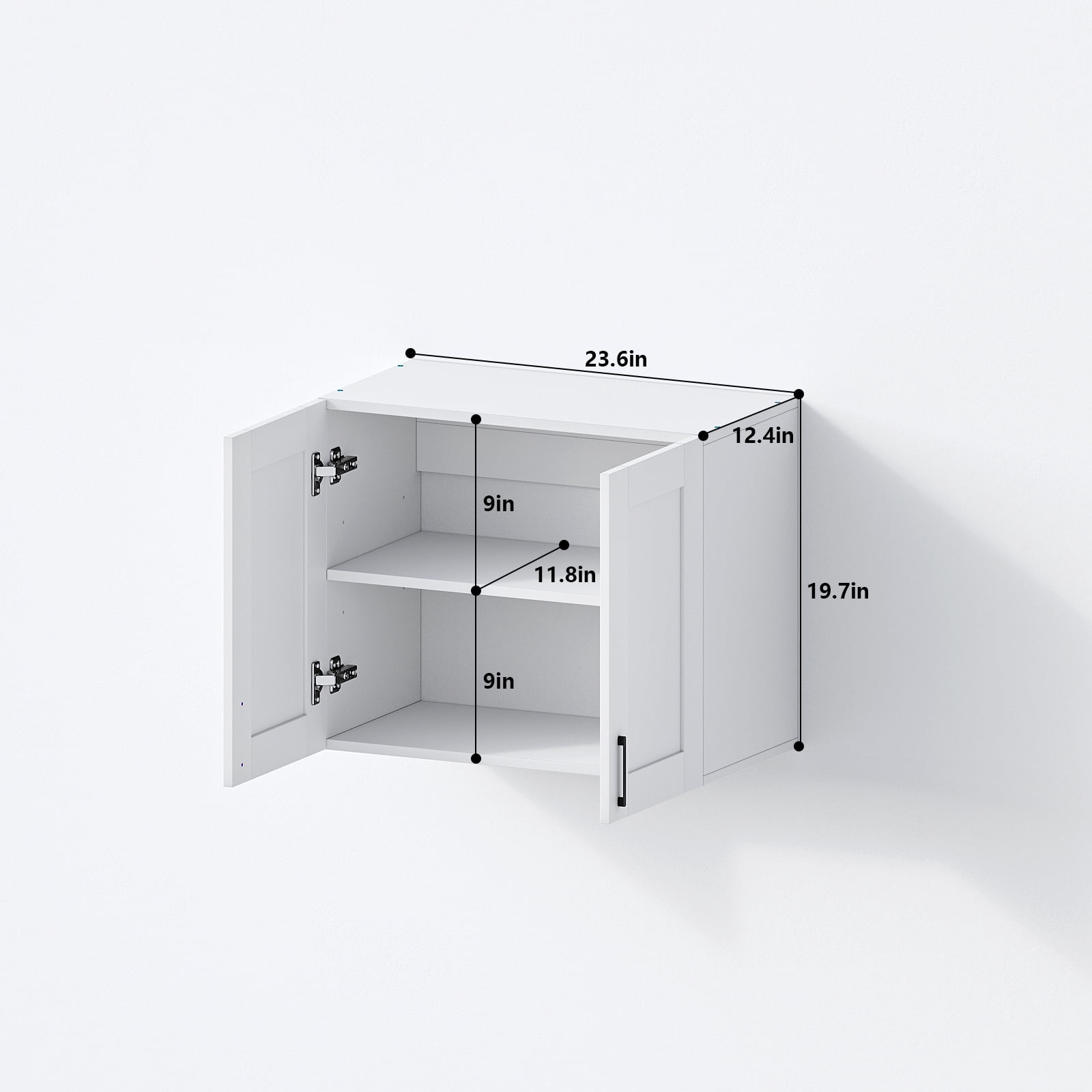 White Laundry Room Cabinets and Storage with 2 Doors and Utility Adjustable Shelf，Gabinetes Para Cocina Cupboard Kitchen Organizers and Storage Pantry Wall Mounted 12.4"D x 23.6"W x 19.7"H