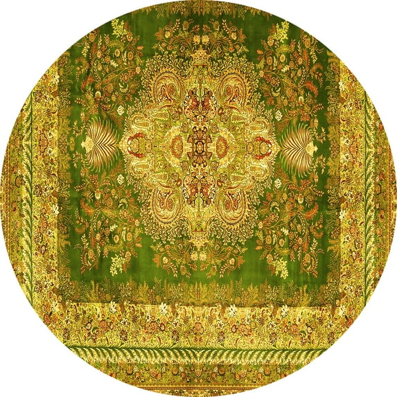 Ahgly Company Indoor Round Persian Yellow Traditional Area Rugs, 4' Round