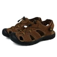 thumbnail image 6 of Hicooer GOOHIK Mens Closed Toe Sandals, Sport Sandals Casual Leather Handmade Sandals Adjustable Fisherman Beach Sandals For Outdoor Walking Driving Light Brown, 6 of 8