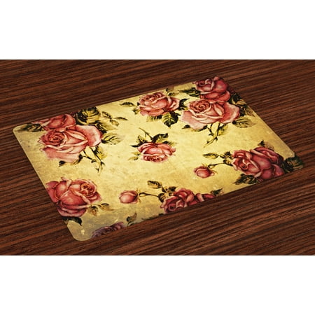 Victorian Table Decor Rose Placemats Set of 4 Old Fashioned Victorian Style Rose Pattern with Dramatic Color Boho Art Design, Washable Fabric Place Mats for Dining Room Kitchen Table Decor,Cream Pink Green, by Ambesonne ()