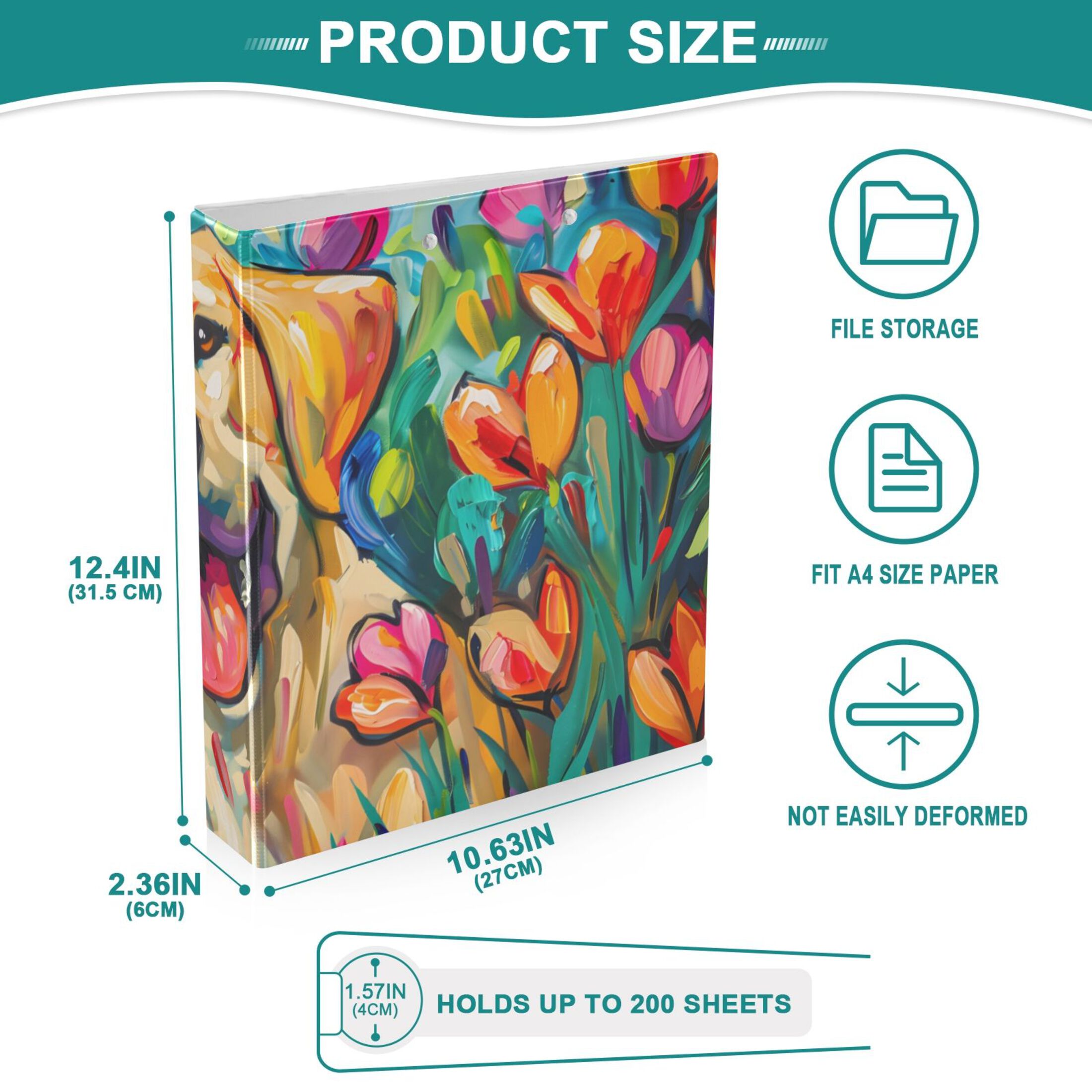 Labrador Dog Flower 3 Ring Binders 1.5 inch Hardcover File Folders with Interior Pockets A4 Size Organizer for School Office Hospital