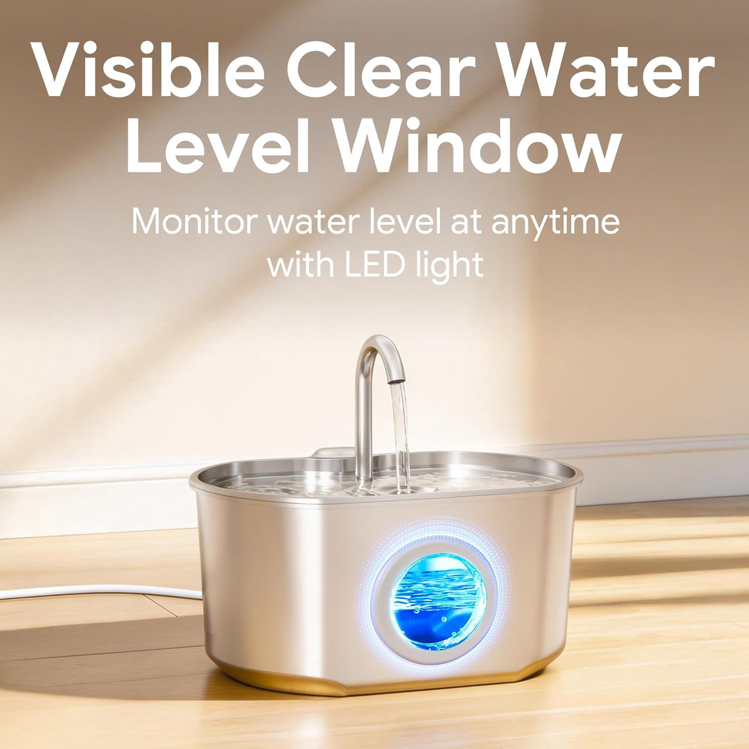 Cat Water Fountain Stainless Steel: 74oz Cat Fountain for Drinking - Pet Water Fountain Inside - Automatic Dog Watering Dispenser Bowl - Pet Feeding & Watering Supplies - Water Level Window