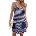 thumbnail image 6 of Sleeveless Striped Print Women Spaghetti Strap V-neck Mini Dress with Built in Shorts, 6 of 7