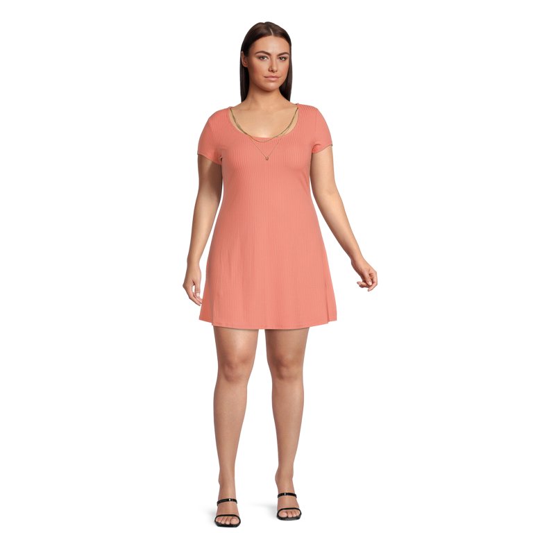 No Boundaries Juniors Plus Size Fit & Flare Dress with Removable Necklace 