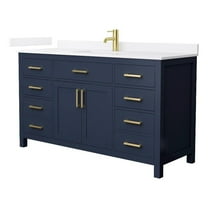 Beckett 60" Dark Blue Single Vanity & White Quartz Top (1-Hole) & Gold Trim