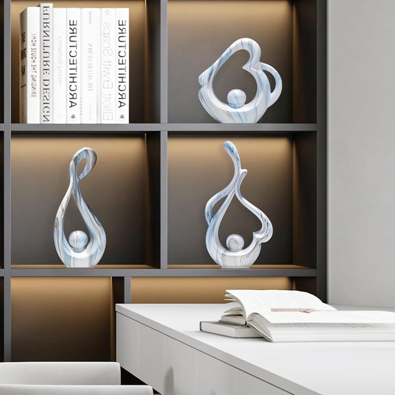 Blue Sculptures Home Decor, Ceramic Statues Coffee Table Decor for Living Room, Centerpiece for Dining Room Table, Shelf, Entry, Modern Minimalist Abstract Art Objects (2pcs)