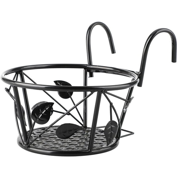 2 Pack Hanging Railing Flower Pot Basket Holder, Iron Art Planter Stand Potted Rack, Over The Rail Metal Fence Pot Container for Patio Garden Balcony Corner Porch Deck Indoor Outdoor Decor