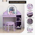 thumbnail image 3 of Roromall Vanity with Lighted Mirror & Stool, Little Girl Vanity with Adjustable LED Light, Storage Drawer & Shelves for Girls 3-9, 3 of 7