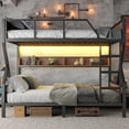 thumbnail image 3 of Queen over Queen Bunk Bed, Metal Bunk Bed with Storage Shelves and Lights, Space-saving & Noise-free Design, Black, 3 of 8