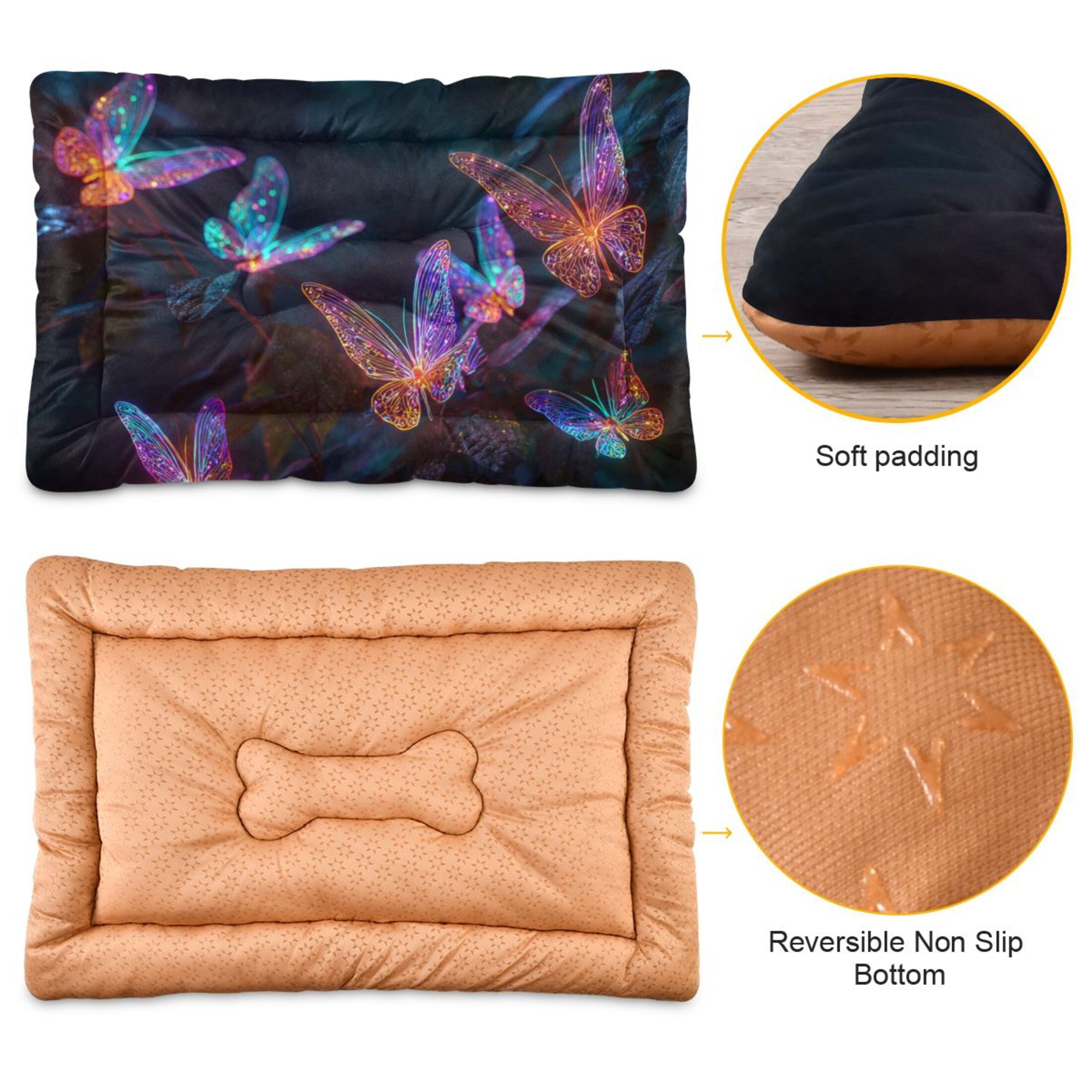 Cozy Mat Pet Bed Indoor Outdoor Warm Soft For Cat Dog Puppy(S/M) Neon Butterfly