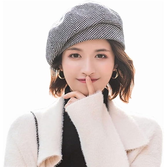 Women Winter Classic Beret Hat Newsboy Cap Painter Hats Houndstooth Beret Hats