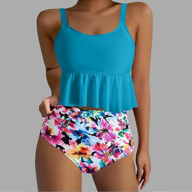 Traje de baño vintage estampado para mujer, traje de baño conservador, traje de baño de bikini con falda de playa estampada para mujer, traje de baño de nailon para mujer