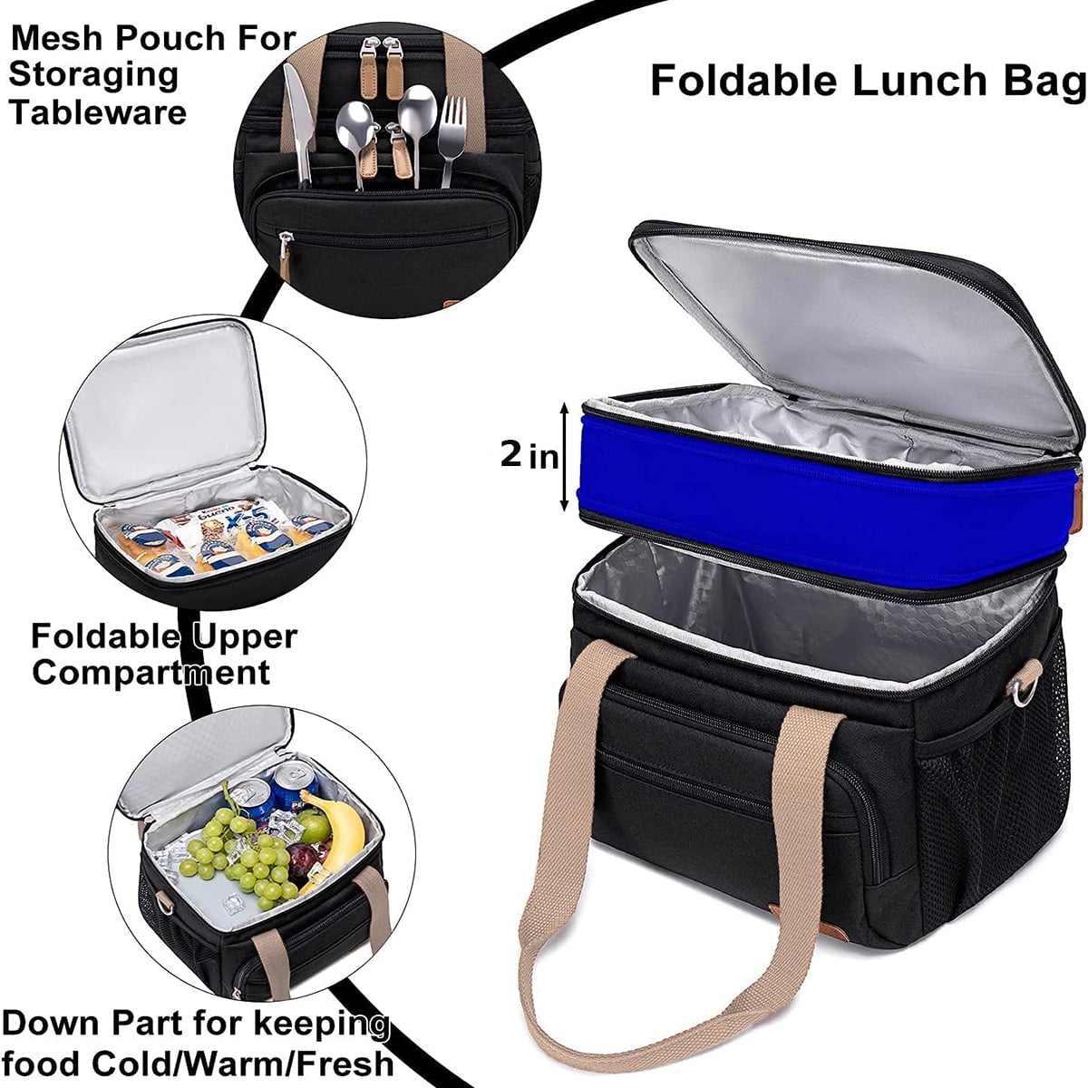 Lunch Bag for Women, Loncheras Para Mujer, Leakproof Insulated Large Lunchbox Dual Compartment Lunch Box Adult For Work Beach Picnic Hiking