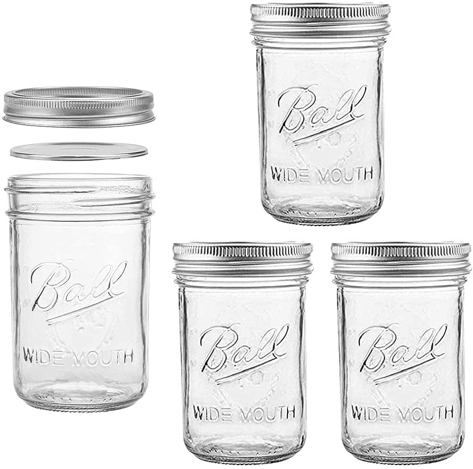 Regular Mouth Glass Mason Jars, 16 Ounce (4 Pack) Glass Canning Jars