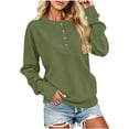 thumbnail image 6 of GERsome Sweatshirt for Women Henley Button Crew Neck Long Sleeve Pullover Tops Solid Color Army Green L, 6 of 7