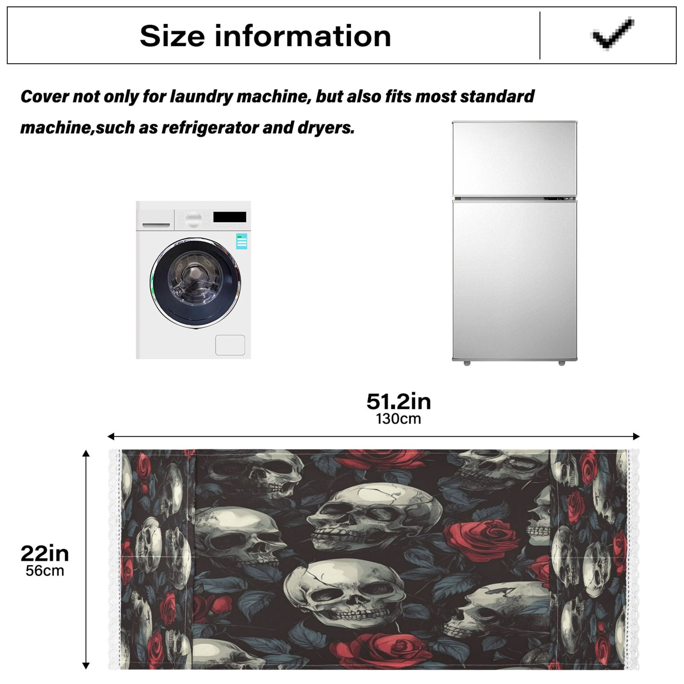 WOBOGO Skull Red Roses Pattern Washing Machine Cloth Dryer Refrigerator Top Cover Protective Non-Slip Mat For Kitchen Laundry