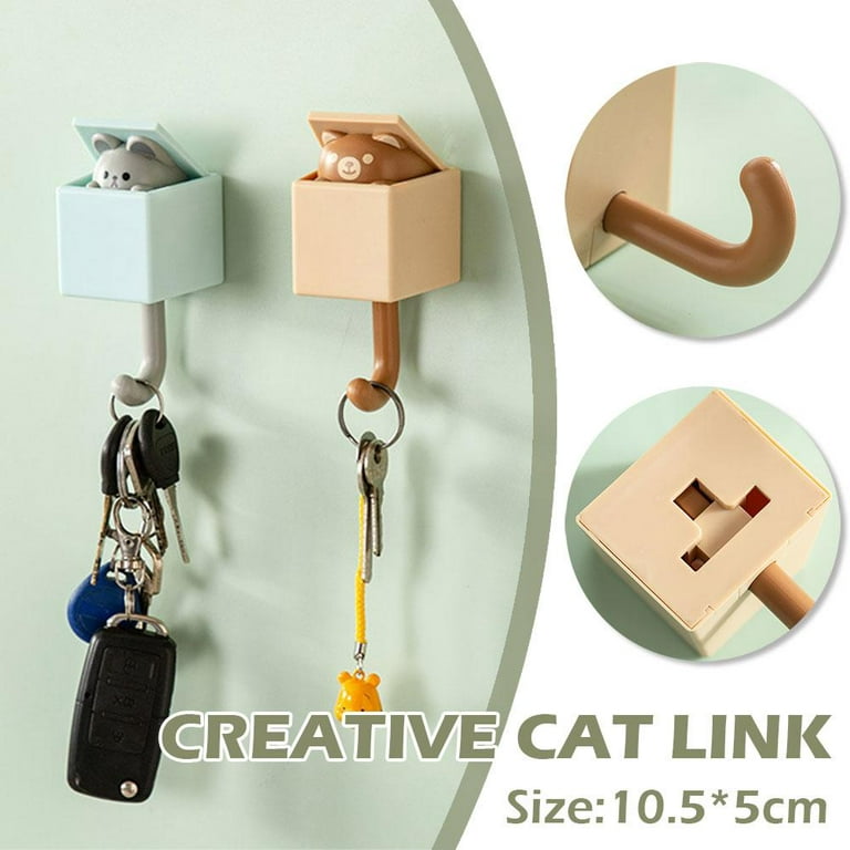 MAHONLIEN 4 Pcs Cute Cat Key Hooks Black White Cat Adhesive Coat Hooks for  Wall Decorative