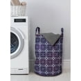 thumbnail image 3 of Abstract Laundry Bag, Repeating Connected Modernized Oriental Shapes Flowers Illustration Print, Basket with Handles Drawstring Closure for Laundromats, 13" x 19", Dark Purple White, by Ambesonne, 3 of 4
