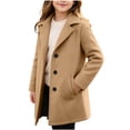 thumbnail image 2 of PiGOGI Kids Double Breasted Wool Blend Pea Coat with Notched Lapel and Side Pockets Mid-Long Trench Overcoat Winter Outerwear for Children Brown 4-5 Years, 2 of 9