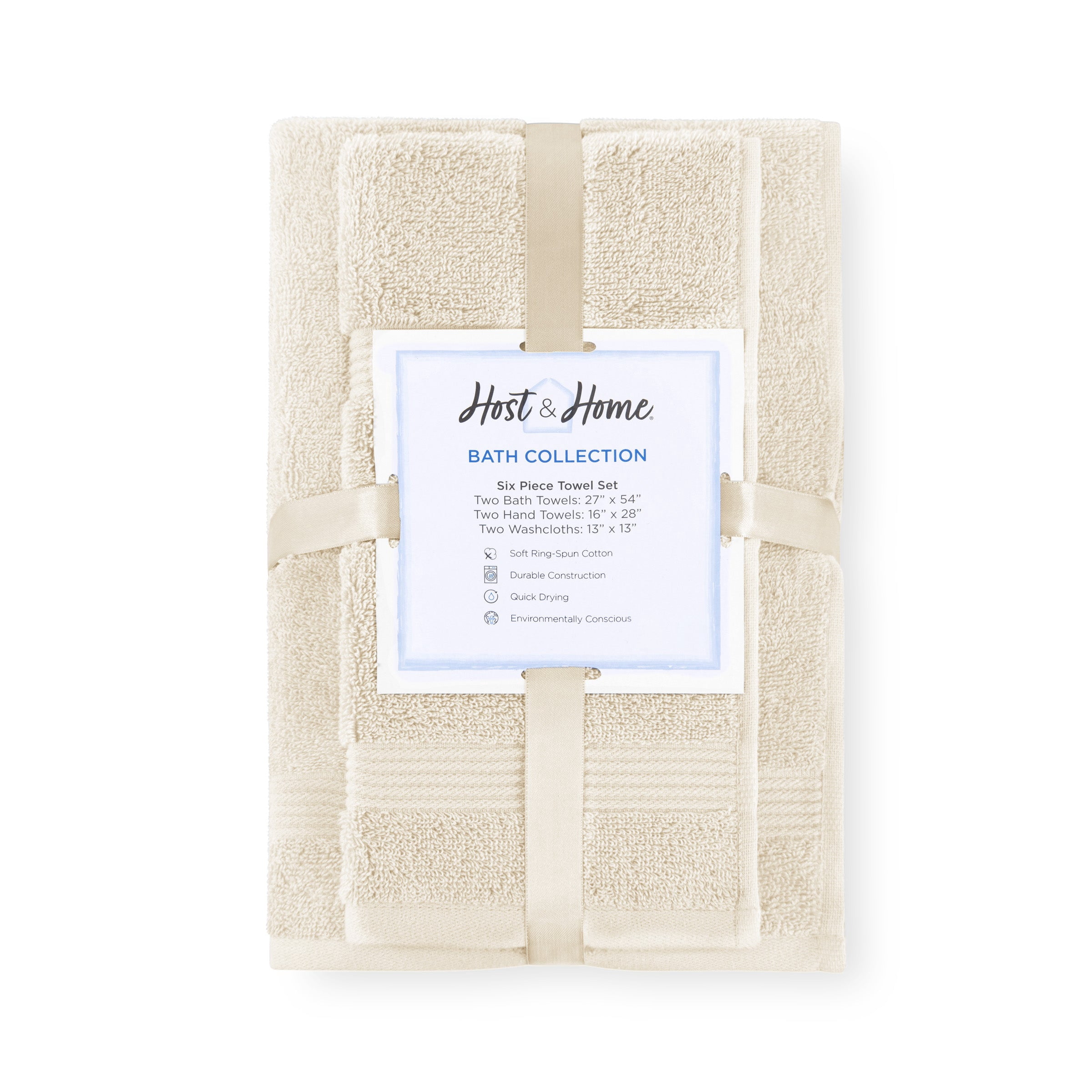 Host & Home Cotton 6-Piece Bath Towel Set - Soft & Absorbent - Ivory