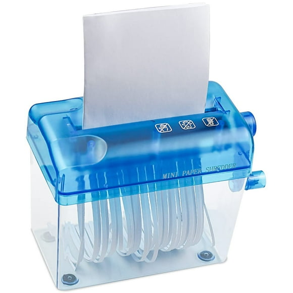 Mistaha Portable Manual Paper Shredder for Office and Home Use - Compact Hand Crank Strip Cut Desktop Shredder for Paper Documents - Blue
