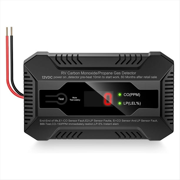 Detector de Monóxido de Carbono y Gas Propano para Vehículos Recreativos, Alarma Dual de Gas LP/CO con Luces Indicadoras LCD Independientes, Alarma de 85 DB