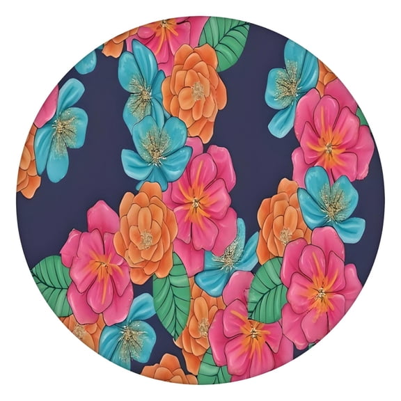 Pioneer Flower Floral Print Pattern Round Fitted Tablecloth with Elastic Edge,Dining Table Cover Waterproof,Outdoor Round Tablecloth for Camping,Dining,Indoor and Outdoor