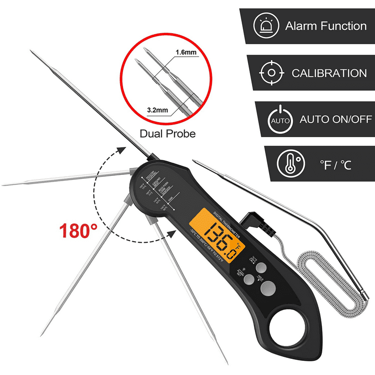 Instant Read Meat Thermometer for Cooking, Waterproof Digital Food  Thermometer Dual Probe Design with Magnet, Backlight, Calibration and  Foldable Probe for Deep Frying, Grill, BBQ, Kitchen or Outdoor 