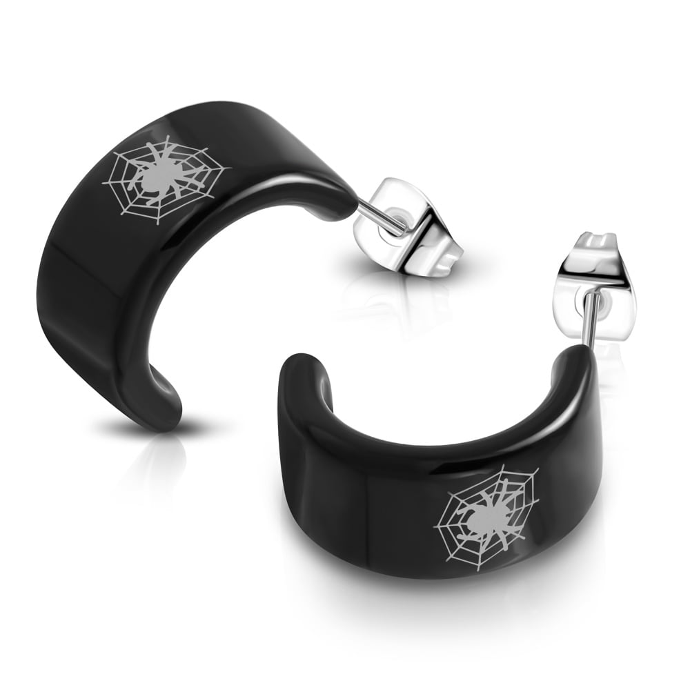 Spider Web Design trending jewels Stainless Steel Unisex Hoop Stud Earrings 