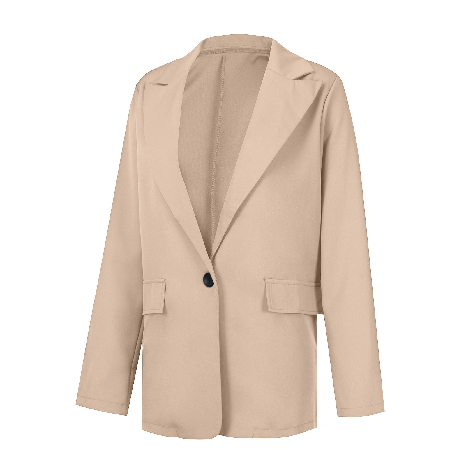QATAINLAV Women's Blazers Business Casual Jackets Long Sleeve Open Front Cardigan Work Suit 2025 Trendy Blazer with Fake Pockets, Beige, M