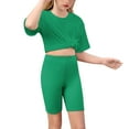 thumbnail image 5 of ZACPNCV Girls Short Sleeve T Shirt with Biker Shorts Set Solid Color 2 Piece Summer Outfits Green 10-11 Years, 5 of 9