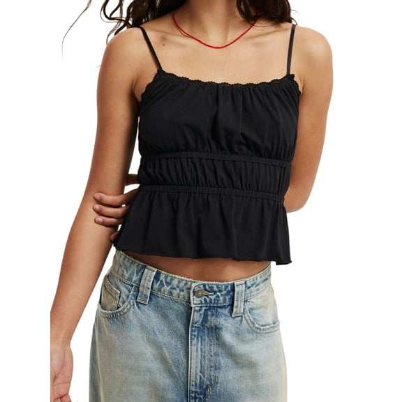 LMLYSoH Women's Summer Slim Camisole Spaghetti Strap Lace Trim Smocked Tank Tops Streetwear