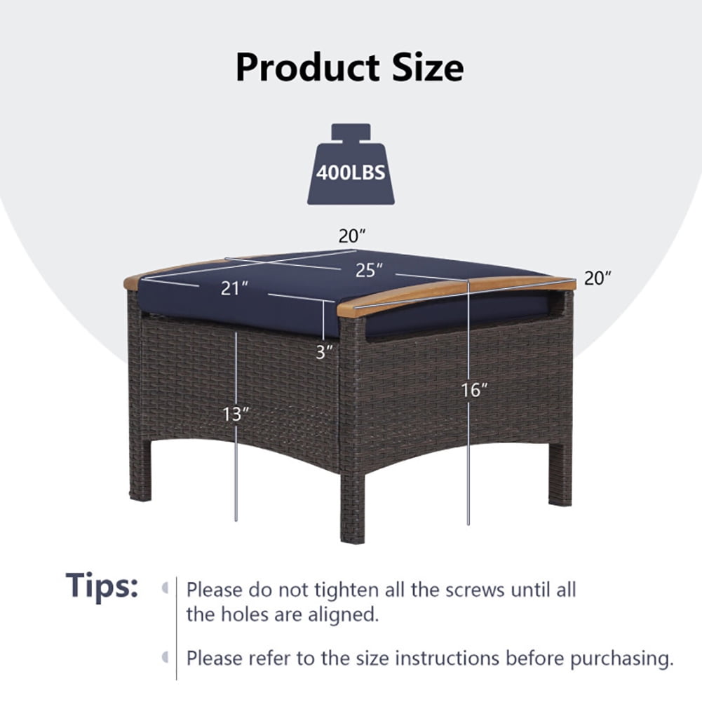 Aimee Lii Set of 2 Fade-Resistant Wicker Patio Ottoman, Outdoor Patio Furniture, Navy Aimee Lii Set of 2 Fade-Resistant Wicker Patio Ottoman, Outdoor Patio Furniture, Navy