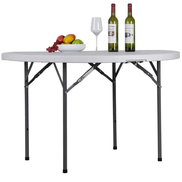 White 4FT Foldable Round Table w/Carry Handle Easy to Store for Transport Use