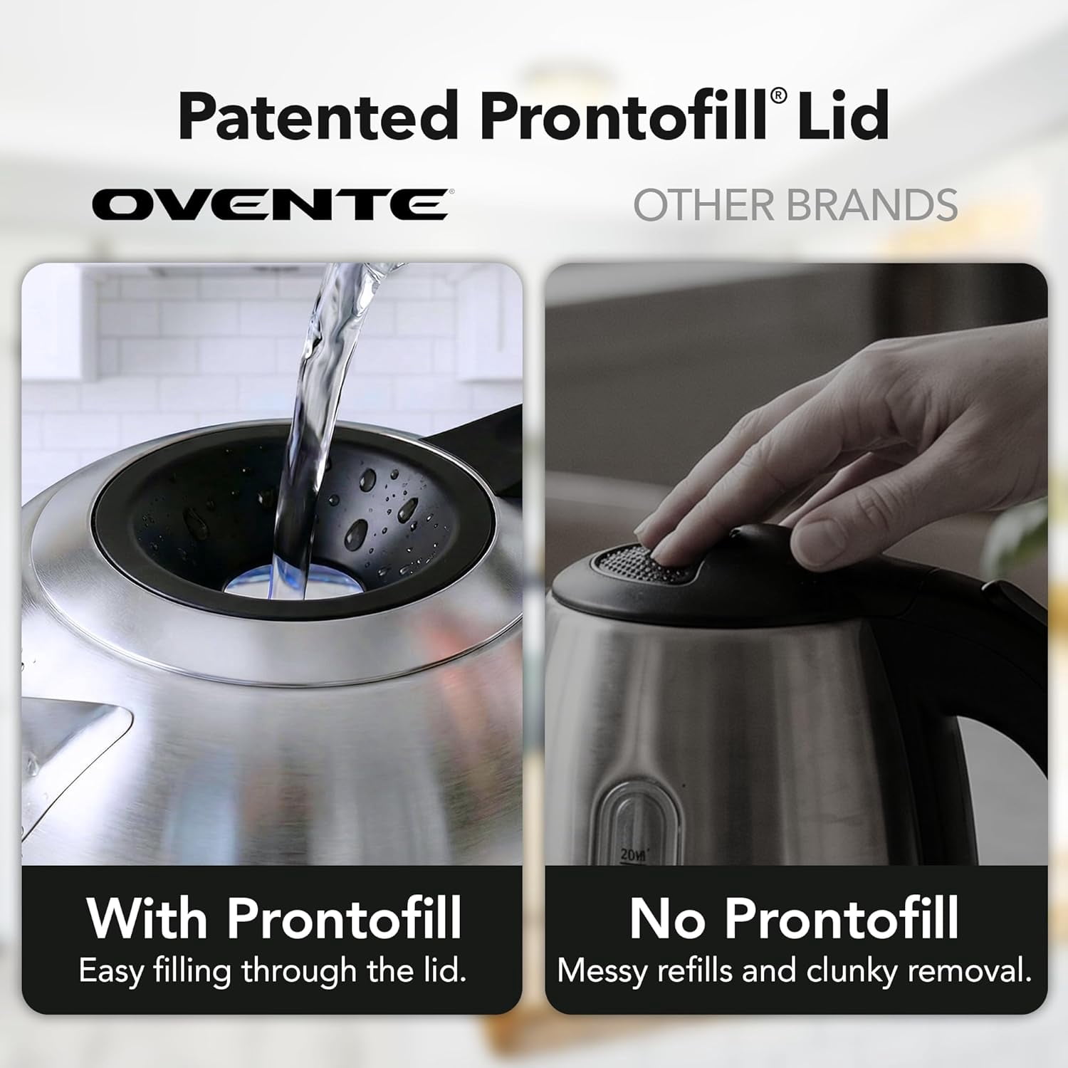 OVENTE Electric Kettle, 1.8L Glass Kettle Stainless Steel Base Water Boiler Electric with Acrylic Handle, 1500W Fast Boil Electric Kettle, Easy Fill Lid, Auto Shut-Off, Silver KG921S