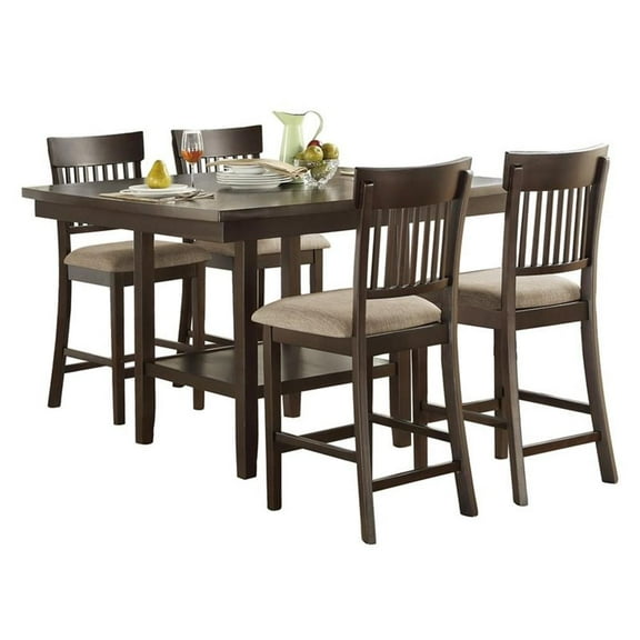 Lexicon Balin 5 Piece Counter Height Dining Set in Brown with Slat Back Chairs