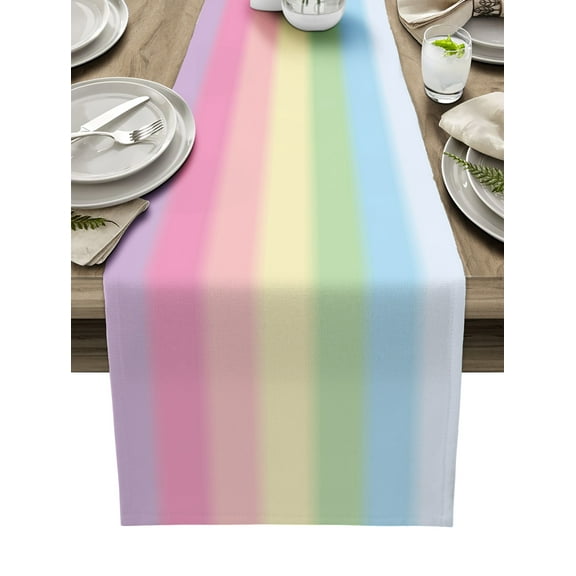 Rainbow Stripes Table Runner Modern Colorful Cream Striped Aesthetics Tablerunners 13 x 48 Inch, Table Decorations Tabletop Scarf for Summer Gathering Holiday Farmhouse Kitchen Dining Decor